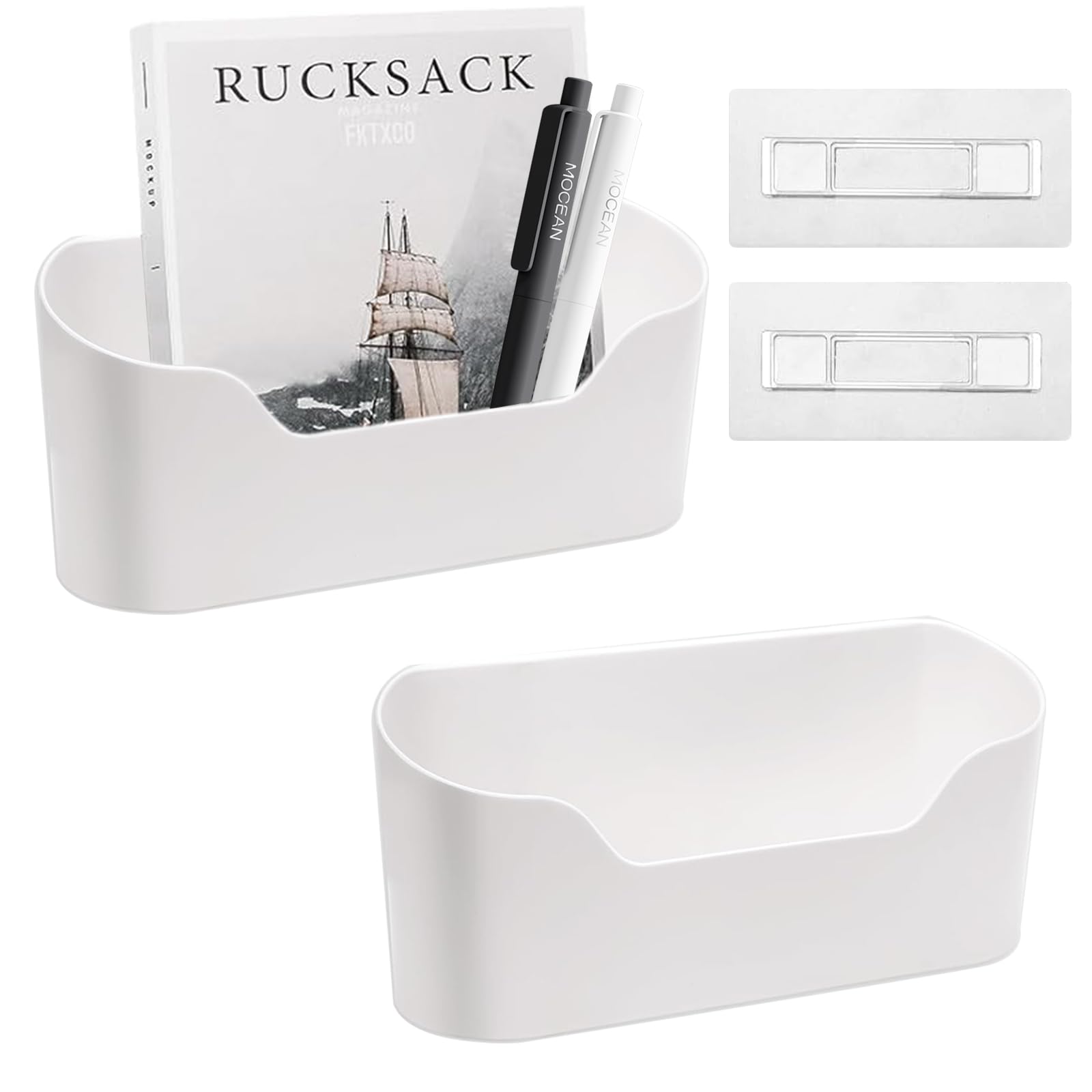 2 Pcs Cabinet Door Organiser with 2 Adhesive Pad, Under Sink Plastic Organizer, No Drilling File Holder for Mail Magazine