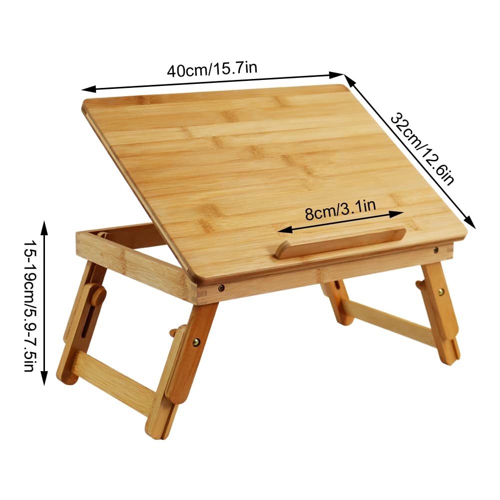 WKWKER Bamboo Laptop Desk With Folding Legs Tilting Surface Workstation Table Adjustable Laptop Stand Bed Tray For TV Sofa Study Computer Ipad Book