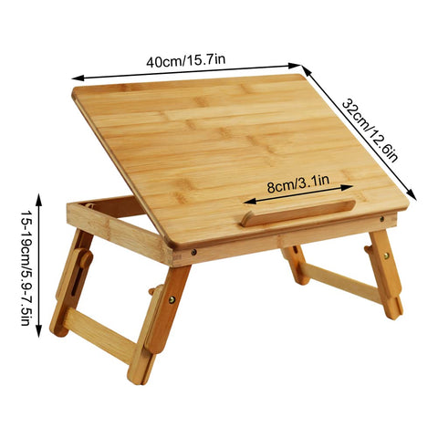 WKWKER Bamboo Laptop Desk With Folding Legs Tilting Surface Workstation Table Adjustable Laptop Stand Bed Tray For TV Sofa Study Computer Ipad Book