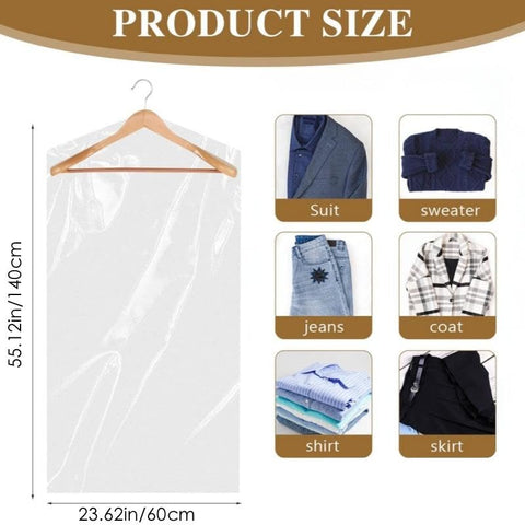 20 Pack Plastic Clothes Covers, 60*100cm/60*140cm Dry Cleaning Bags, Clear Clothes Bags Hanging, Garment Bags