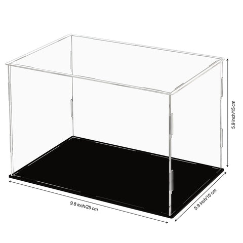 Dezzer Acrylic Display Case Box with Black Base, Assemble Countertop Clear Acrylic Dustproof Protection Showcase for Action Figures Toys
