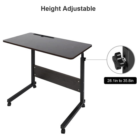 Adjustable Movable Wooden Laptop Table 71.5 to 91cm Height Portable Computer Desk Bedside Sofa Side Workstation with Tablet Slot Reading Eating