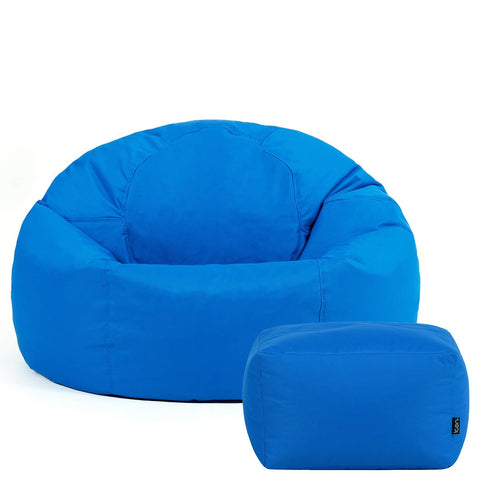 Bean Bag Bazaar Kingston Outdoor Bean Bag & Footstool with Filling, Blue
