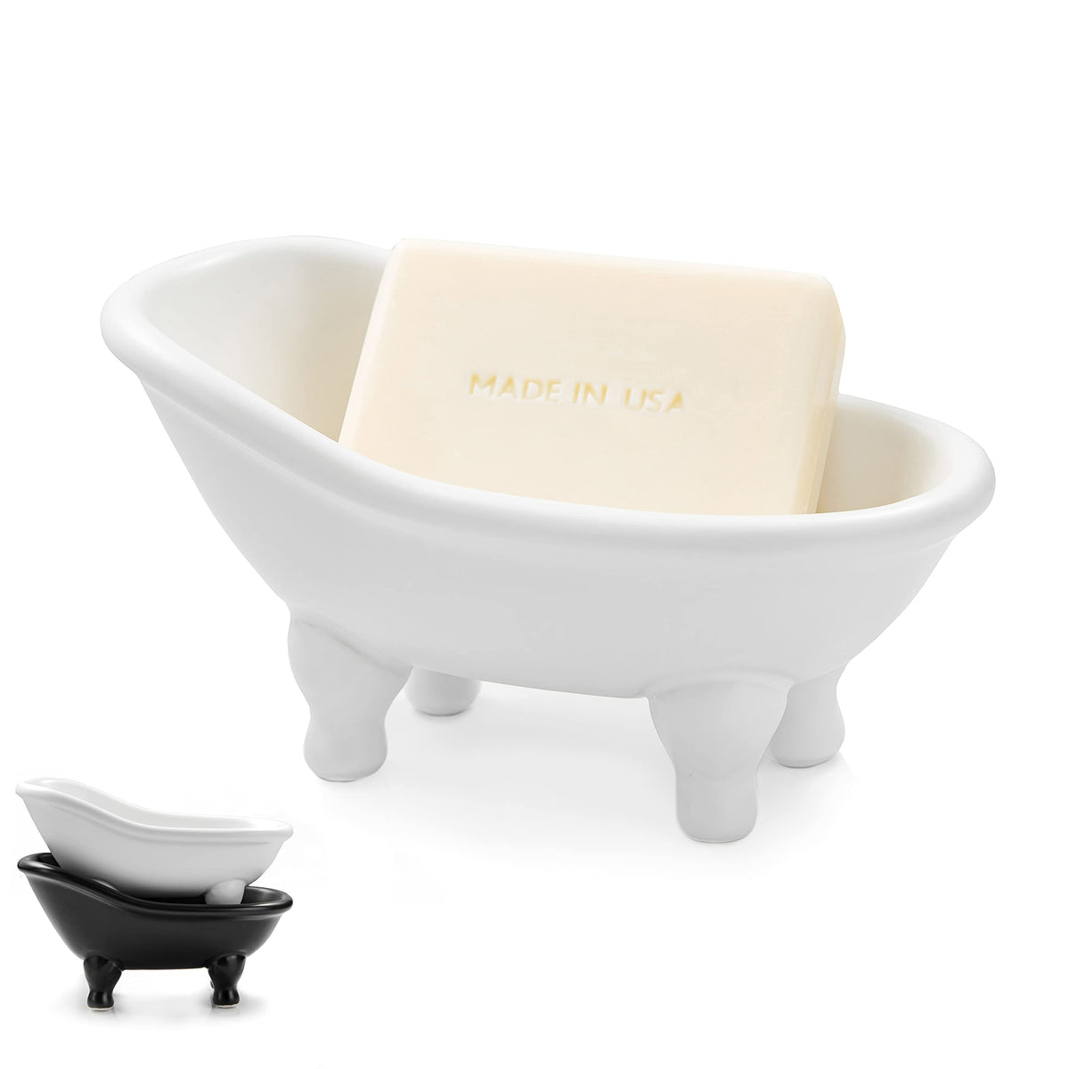 1piece 5.6" White Ceramic Mini Bathtub Soap Dish Small Planter Makeup Organizer Container Hamster Bathtub(White)