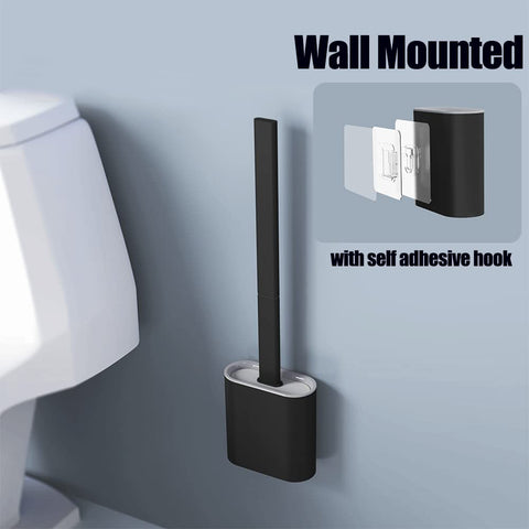 Feicuan Toilet Brush with Holder - Silicone Toilet Brush Flooring/Wall Mounted Detachable Rubber Flexible Bristles Long Plastic Handle Deep Cleaner