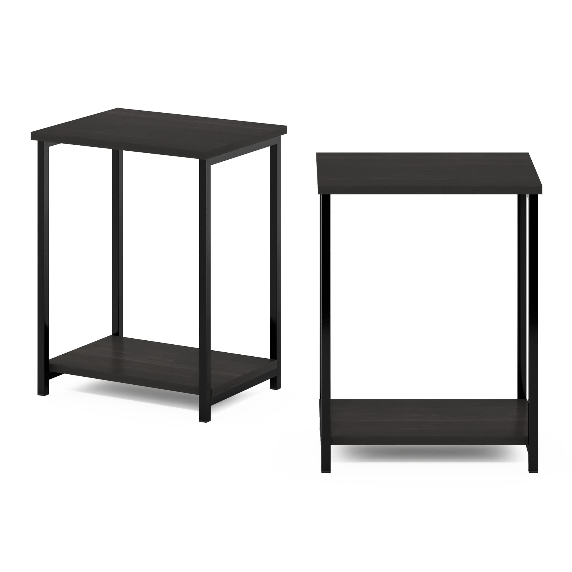 Furinno SIMPLISTIC Side Table Set of 2, 2-Tier Metal Frame End Table with Open Shelf, Night Stand, Bedside Table, for Living Room, Bedroom, Espresso