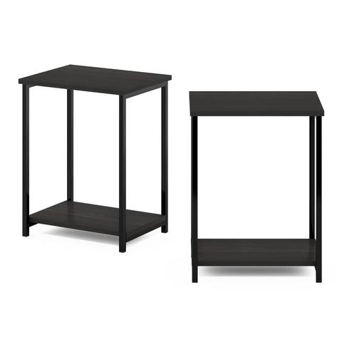 Furinno SIMPLISTIC Side Table Set of 2, 2-Tier Metal Frame End Table with Open Shelf, Night Stand, Bedside Table, for Living Room, Bedroom, Espresso