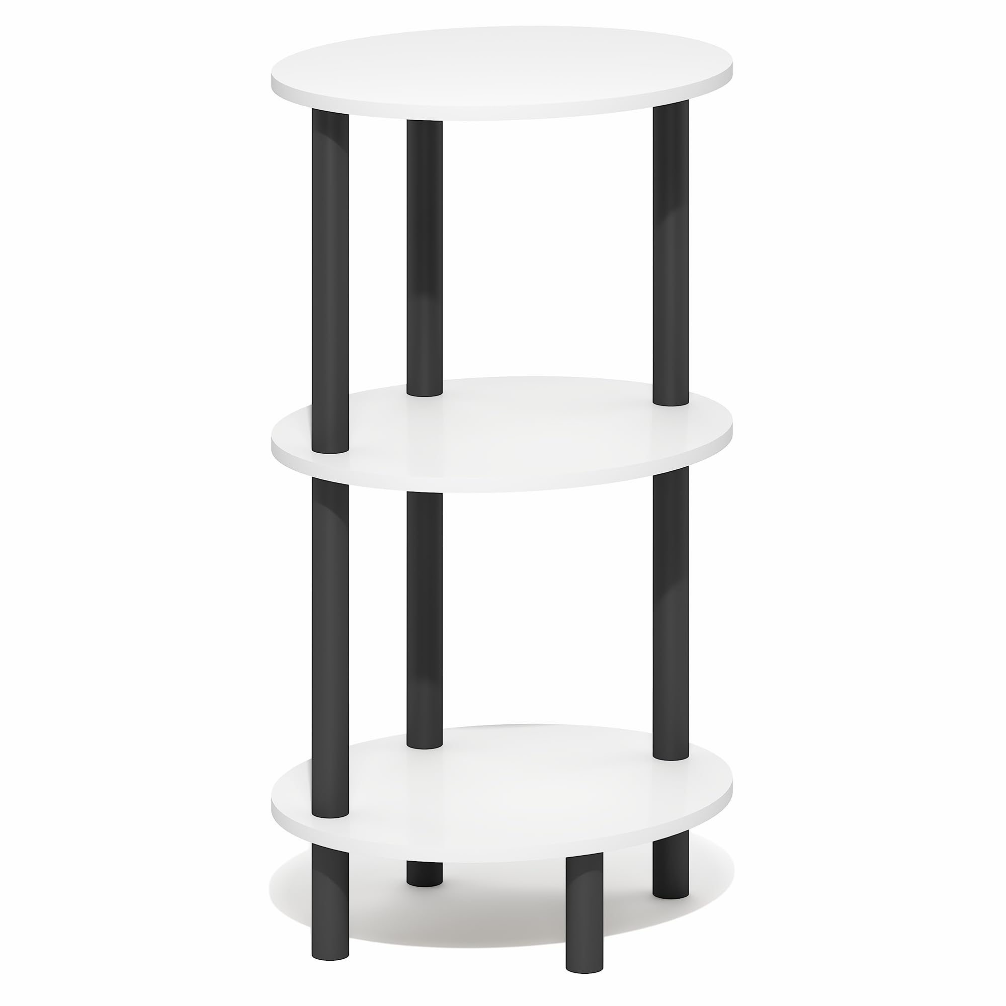 Furinno TURN-N-TUBE Side Table, 3-Tier Oval End Table, Night Stand, Bedside Table, for Living Room, Bedroom, White/Black