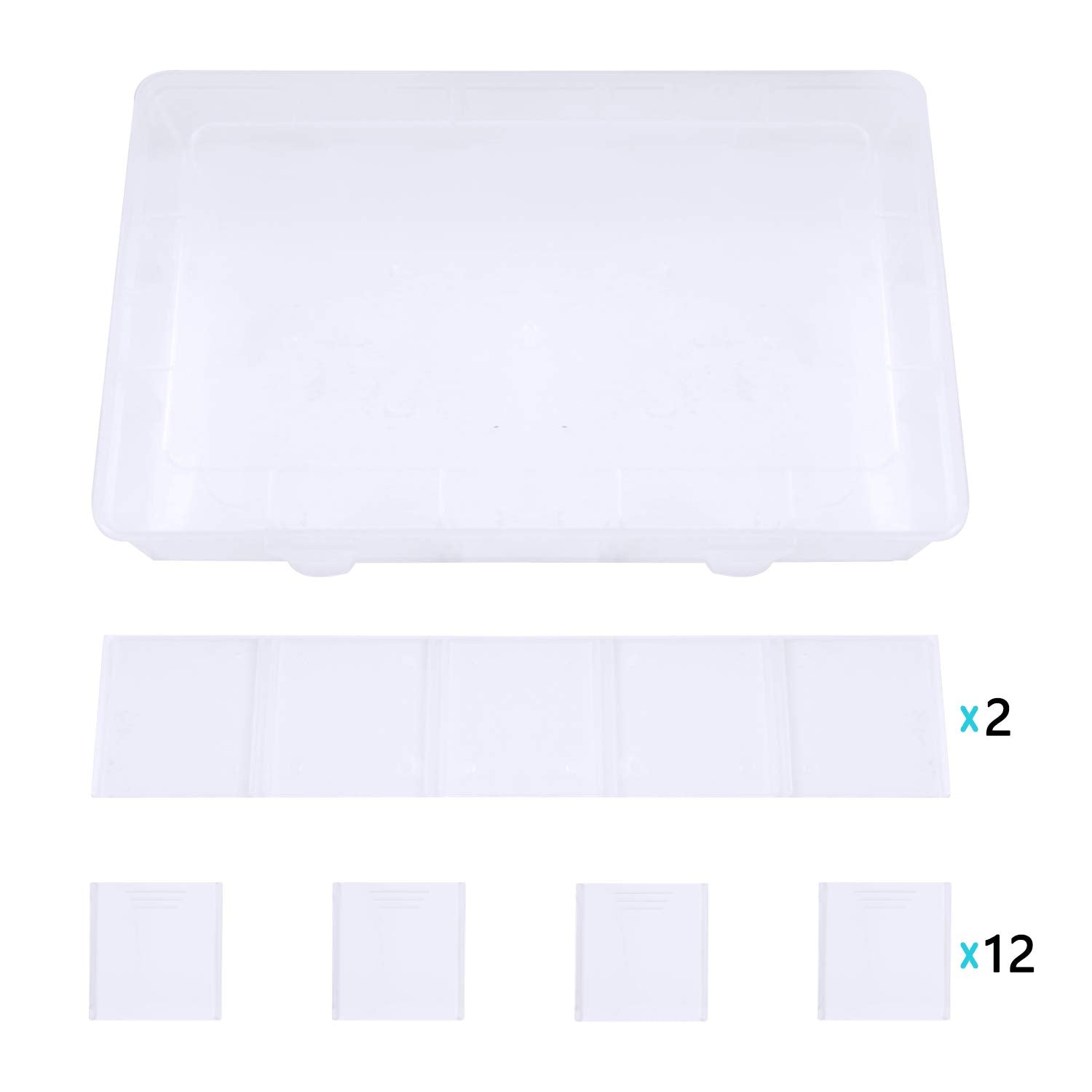 Gospire 15 Large Grids Clear Plastic Jewelry Box Organizer Storage Container with Removable Dividers (15 Grids - Clear)