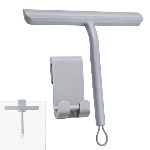 Vinabo Silicone Shower Squeegee – Glass Wiper for Shower Doors, Bathroom Screens, Mirrors, Car Windows & Glass Cleaning，Grey,21cm