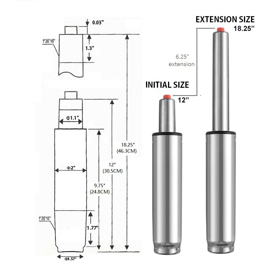 Gas Lift Cylinder for Office Chairs: Heavy Duty Gas Rod - Length 30-46cm