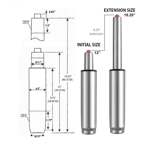 Gas Lift Cylinder for Office Chairs: Heavy Duty Gas Rod - Length 30-46cm