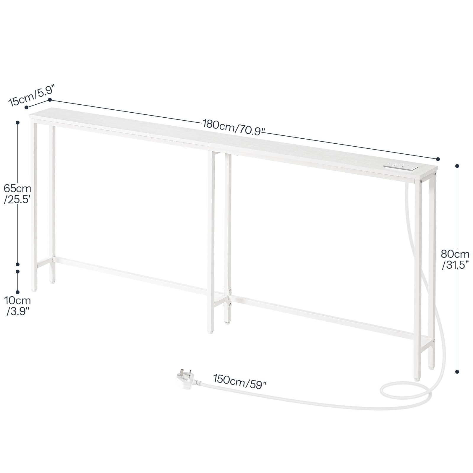 HOOBRO Slim Console Table with Charging Station, 180 cm Long Hallway Table with USB Ports, Behind Sofa Table Narrow for Hallway, Entryway, Foyer