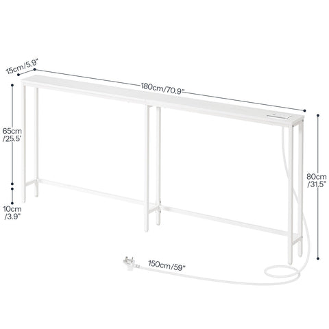 HOOBRO Slim Console Table with Charging Station, 180 cm Long Hallway Table with USB Ports, Behind Sofa Table Narrow for Hallway, Entryway, Foyer