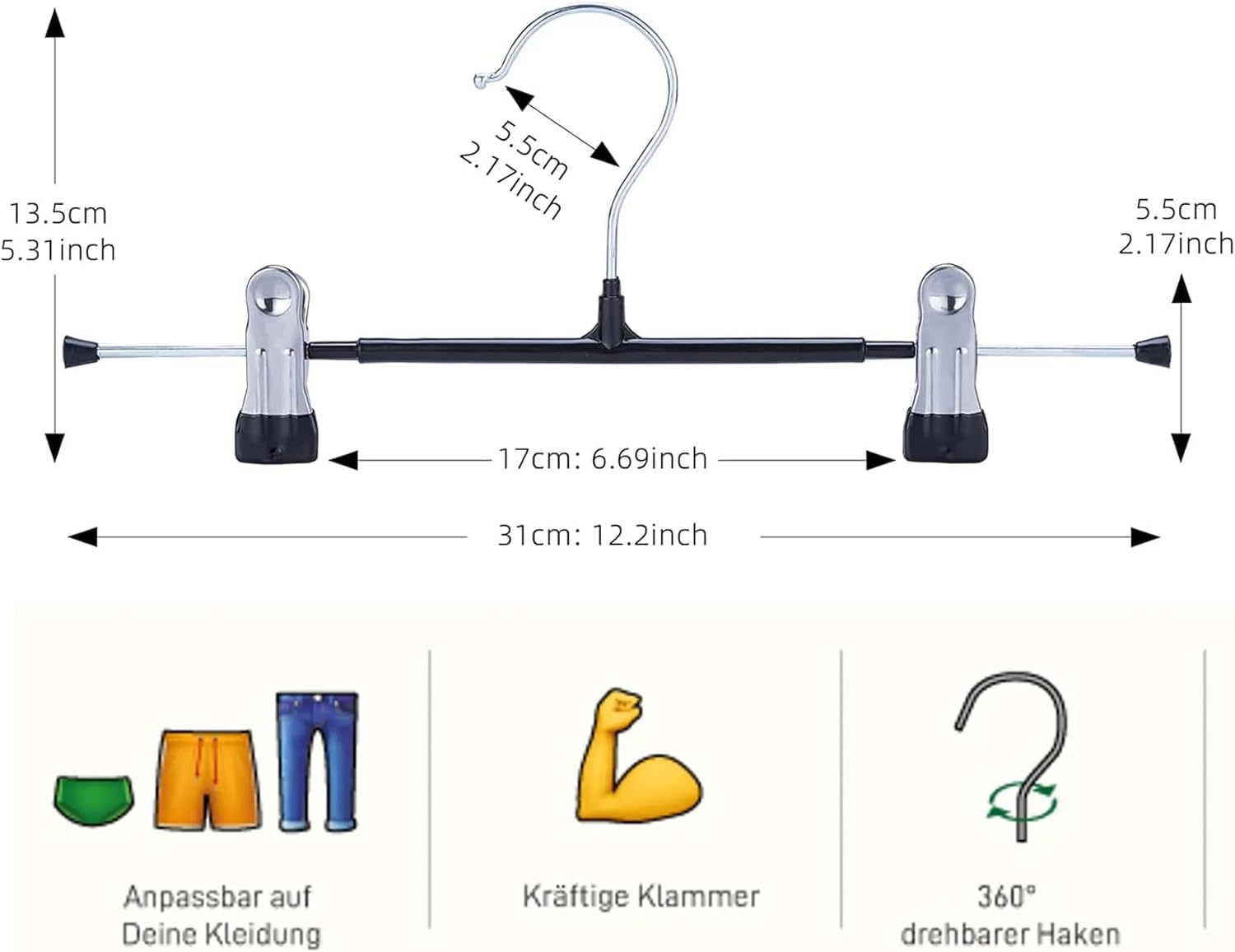 30Pack Trouser Hangers -Skirt Hangers with Adjustable Non Slip Clips Strong Chrome- Space Saving Pant Hangers,Heavy Duty Metal Hangers for Shorts