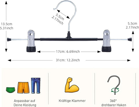 30Pack Trouser Hangers -Skirt Hangers with Adjustable Non Slip Clips Strong Chrome- Space Saving Pant Hangers,Heavy Duty Metal Hangers for Shorts