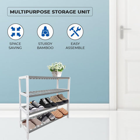 1ABOVE Bamboo Shoe Rack, Plant Rack, Perfect for Corridor, Living Room, Bathroom, Bedroom, Hallway or Small spaces-Parent. (Grey & White, 4 Tier)