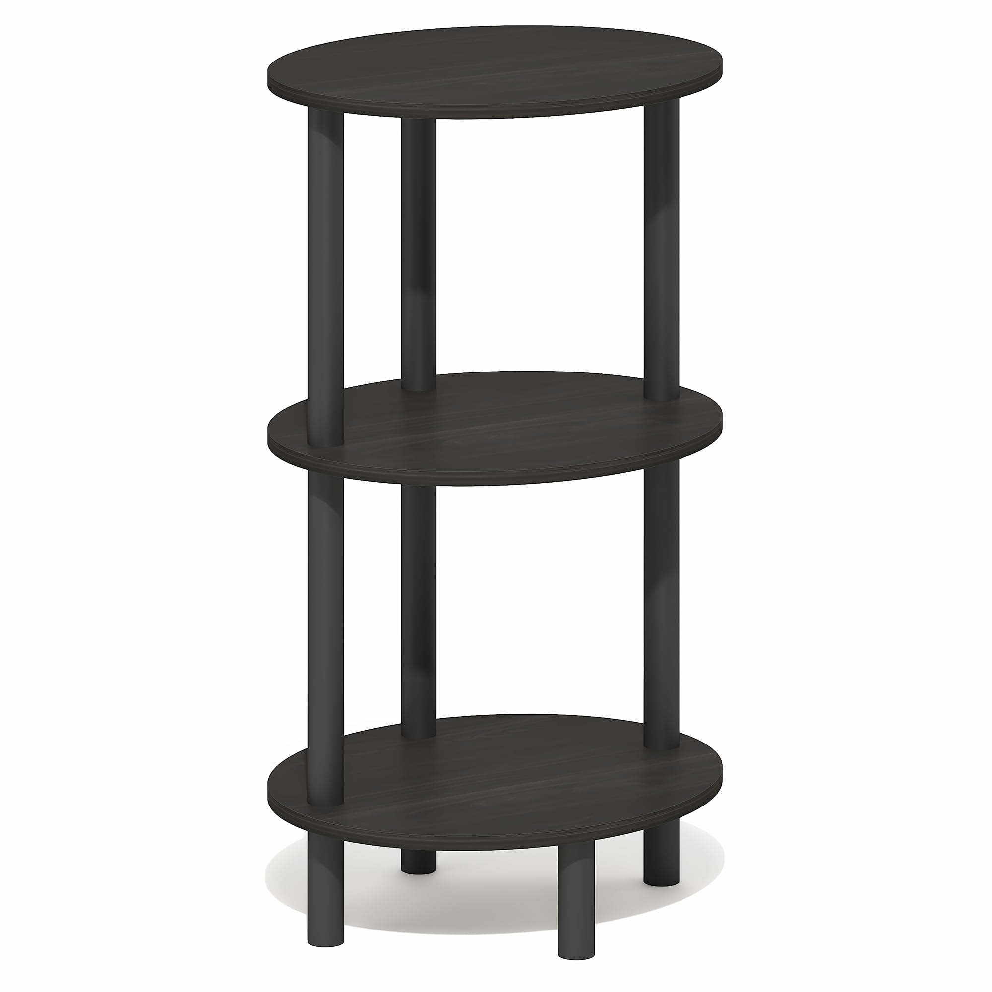 Furinno TURN-N-TUBE Side Table, 3-Tier Oval End Table, Night Stand, Bedside Table, for Living Room, Bedroom, Espresso/Black