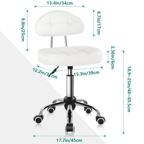 BFTOU Square Swivel Stool on Wheels Perfect for Work SPA Shop Massage Height-Adjustable and Cost-Effective Rolling Stool Chair with Back White (WHITE)