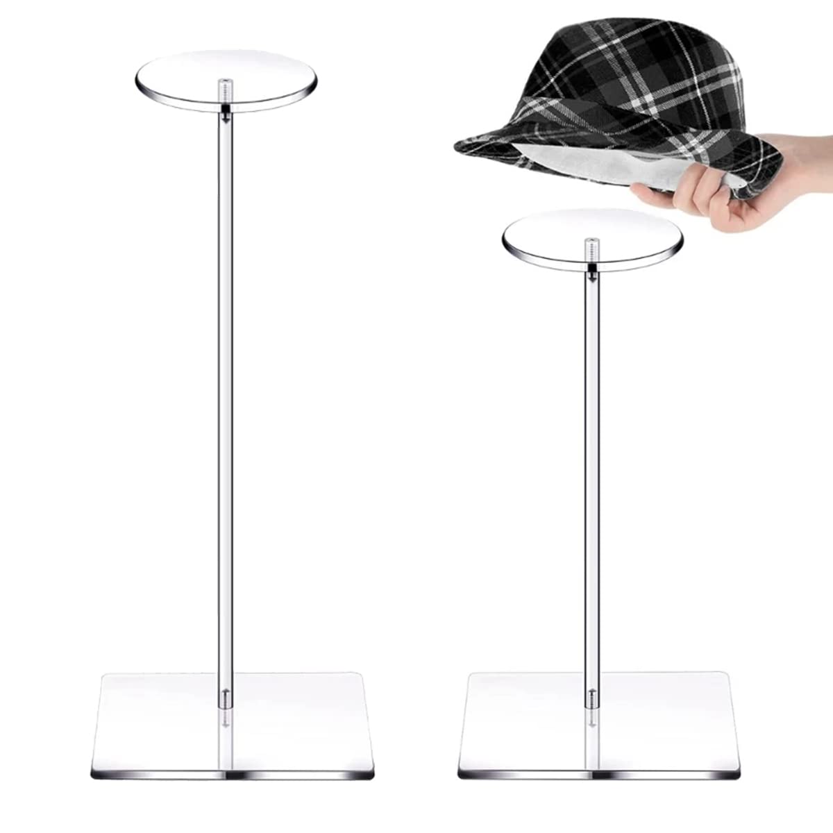 Your's Bath 2Pcs Acrylic Hat Stand Wig Display Rack Clear Hat Stand Baseball Hat Rack Multifunctional Anti-Slip Decorative Hat Display Stand