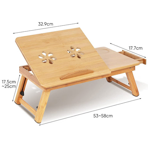 Bamboo Laptop Bed Table, Foldable Bed Table Bed Reading Tray With Vents, Computer Stand Portable Bed Adjustable Bamboo Computer Table with Drawer for