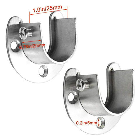 Pveath 2 Pack Stainless Steel Closet Pole Sockets, Heavy Duty Closet Rod End Supports Flange Rod Holder with Screws, U Shaped