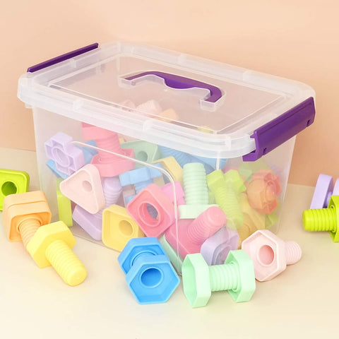 Farmoon 5L Clear Plastic Storage Box with Lid and Purple Handle Pack of 6