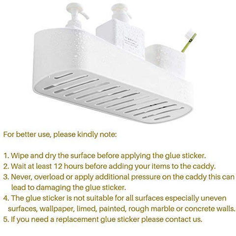 SUNFICON Adhesive Bathroom Shelf Organiser Shower Caddy Basket Wall Mounted Spices Storage Rack No Drilling Shower Shelf Bath Essentials Makeups