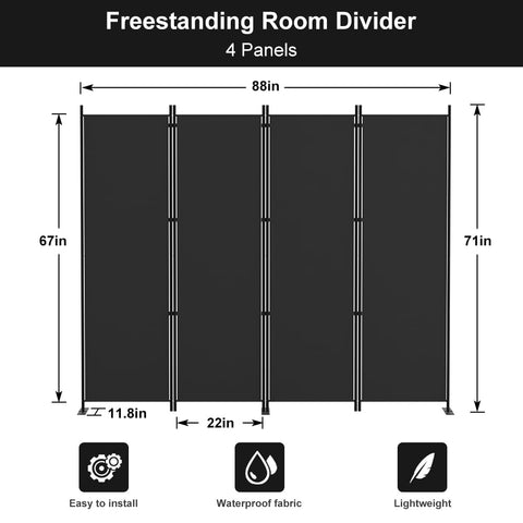 Kokorona Folding Room Divider 4 Panel, Portable Privacy Screen for Home Office, Partiton Wall Room Divider for Room Separation, Included-Cover Strips