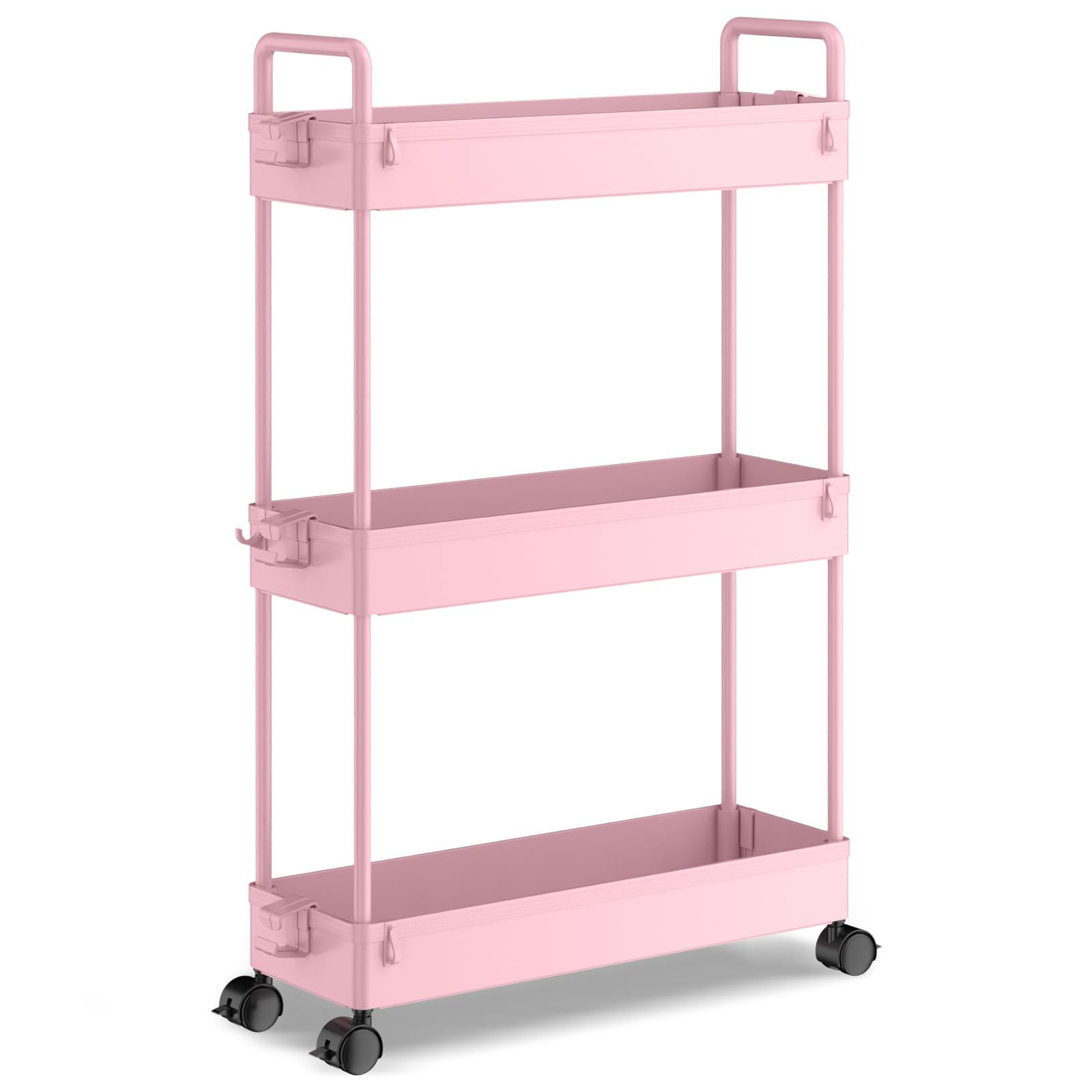 SOLEJAZZ 3-Tier Storage Trolley Cart Slide-out Slim Rolling Utility Cart Mobile Storage Shelving Organizer for Kitchen, Bathroom, Laundry Room
