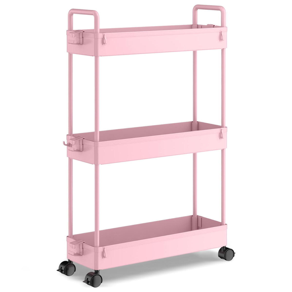 SOLEJAZZ 3-Tier Storage Trolley Cart Slide-out Slim Rolling Utility Cart Mobile Storage Shelving Organizer for Kitchen, Bathroom, Laundry Room