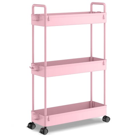 SOLEJAZZ 3-Tier Storage Trolley Cart Slide-out Slim Rolling Utility Cart Mobile Storage Shelving Organizer for Kitchen, Bathroom, Laundry Room