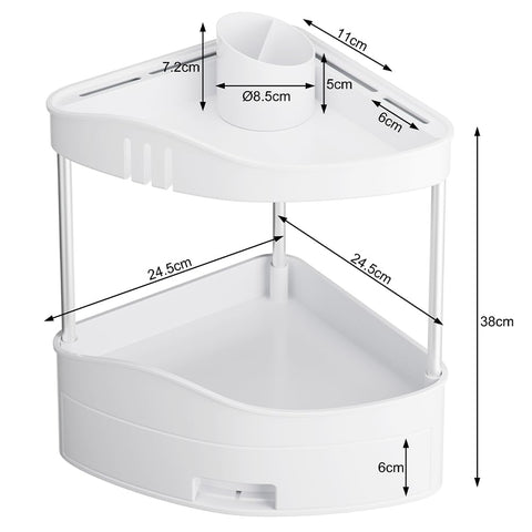 BAKAJI Bathroom Corner Shelf with Drawer, Multi-Shelf Organizer Hard Plastic, Corner Shelf Unit, Minimal Organizer Shelf for Bathroom, Kitchen
