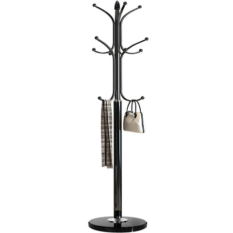 Kertnic Metal Coat Rack Stand with Natural Marble Base, Free Standing Hall Tree with 12 Hooks for Hanging Scarf, Bag, Jacket