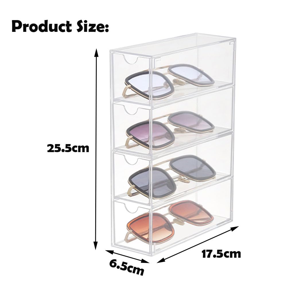 Himifuture Sunglasses Organiser with 4 Drawers, Acrylic Eyeglass Organizer, Make-up Storage Drawer Tray, Jewelry Box