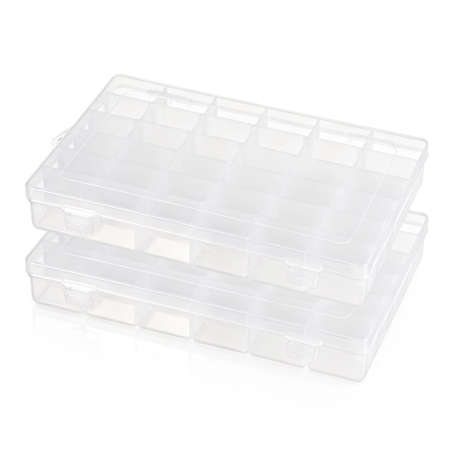 2 Pack 36 Grids Organiser Storage Box, Plastic Clear Stackable Container, Fishing Tackle Box, Craft Storage Boxes with Adjustable Dividers for Beads