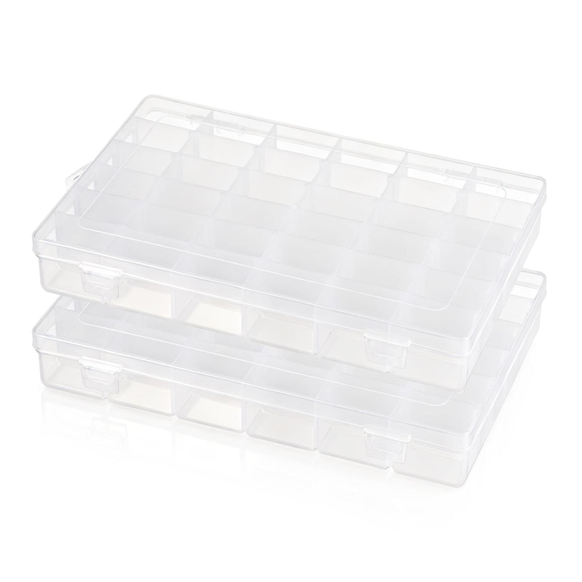 2 Pack 36 Grids Organiser Storage Box, Plastic Clear Stackable Container, Fishing Tackle Box, Craft Storage Boxes with Adjustable Dividers for Beads