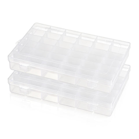 2 Pack 36 Grids Organiser Storage Box, Plastic Clear Stackable Container, Fishing Tackle Box, Craft Storage Boxes with Adjustable Dividers for Beads