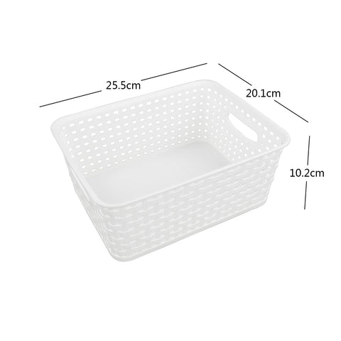 Vcansay Plastic Storage Basket, Woven Plastic Basket, White, 6 Packs