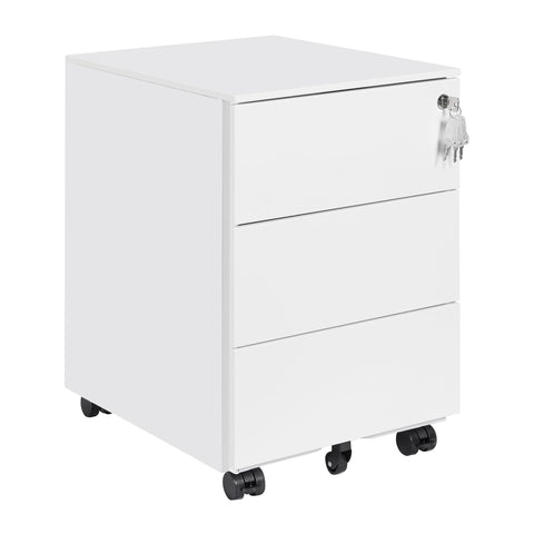 HOMSTEEL Mobile File Ccabinet, Filing Cabinet with 1 Lock, 4 Keys, 3 Drawers, Metal Cabinet, Pre-assembled, for Office, Home Office, White