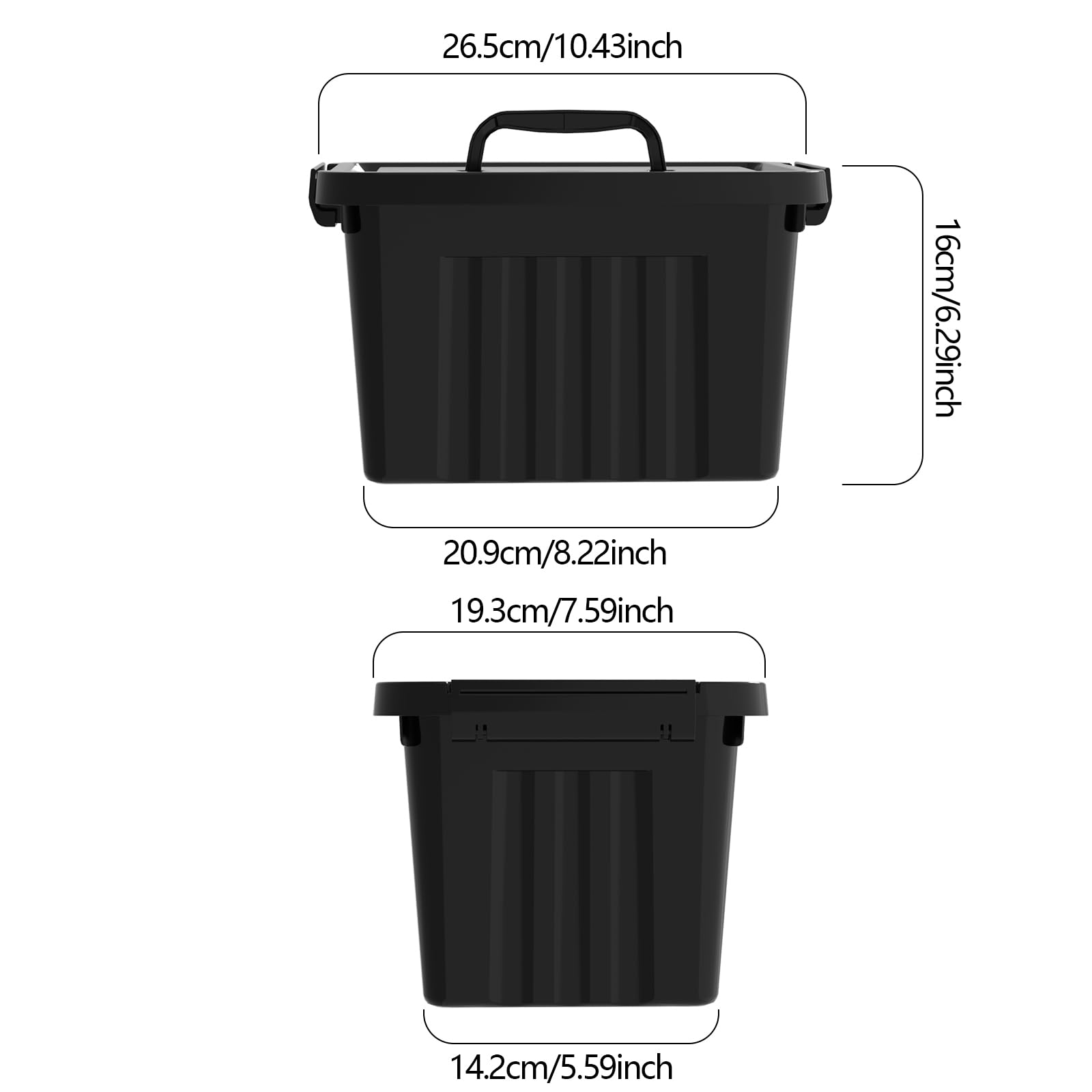 Xyskin 6L*6 Storage Boxes, Organizing Container with Handle and Secure Latching Buckles, Plastic Storage Box with Lid, Black