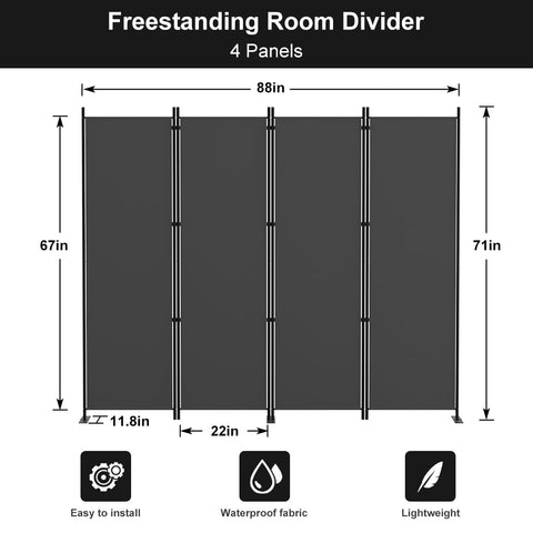 Kokorona Folding Room Divider 4 Panel, Portable Privacy Screen for Home Office, Partiton Wall Room Divider for Room Separation, Included-Cover Strips