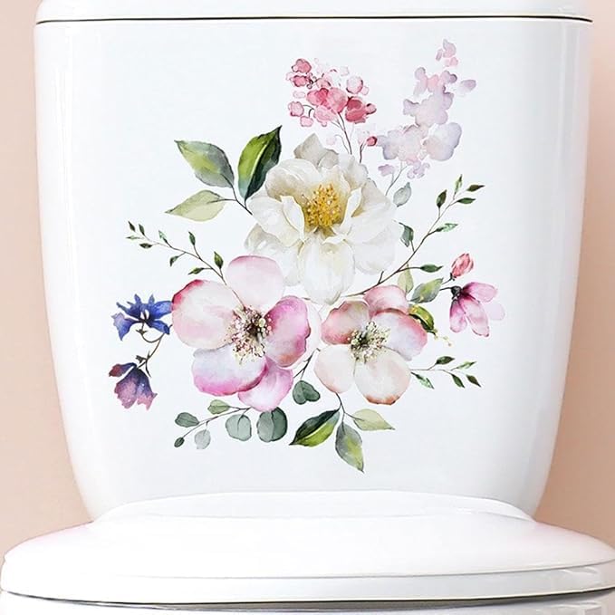 Toilet Lid Stickers, Bathroom Toilet Decals, Flower Butterfly Decals Self-Adhesive Sticker for Bathroom, Wall Decor Sticker Toilet, Bathroom Décor