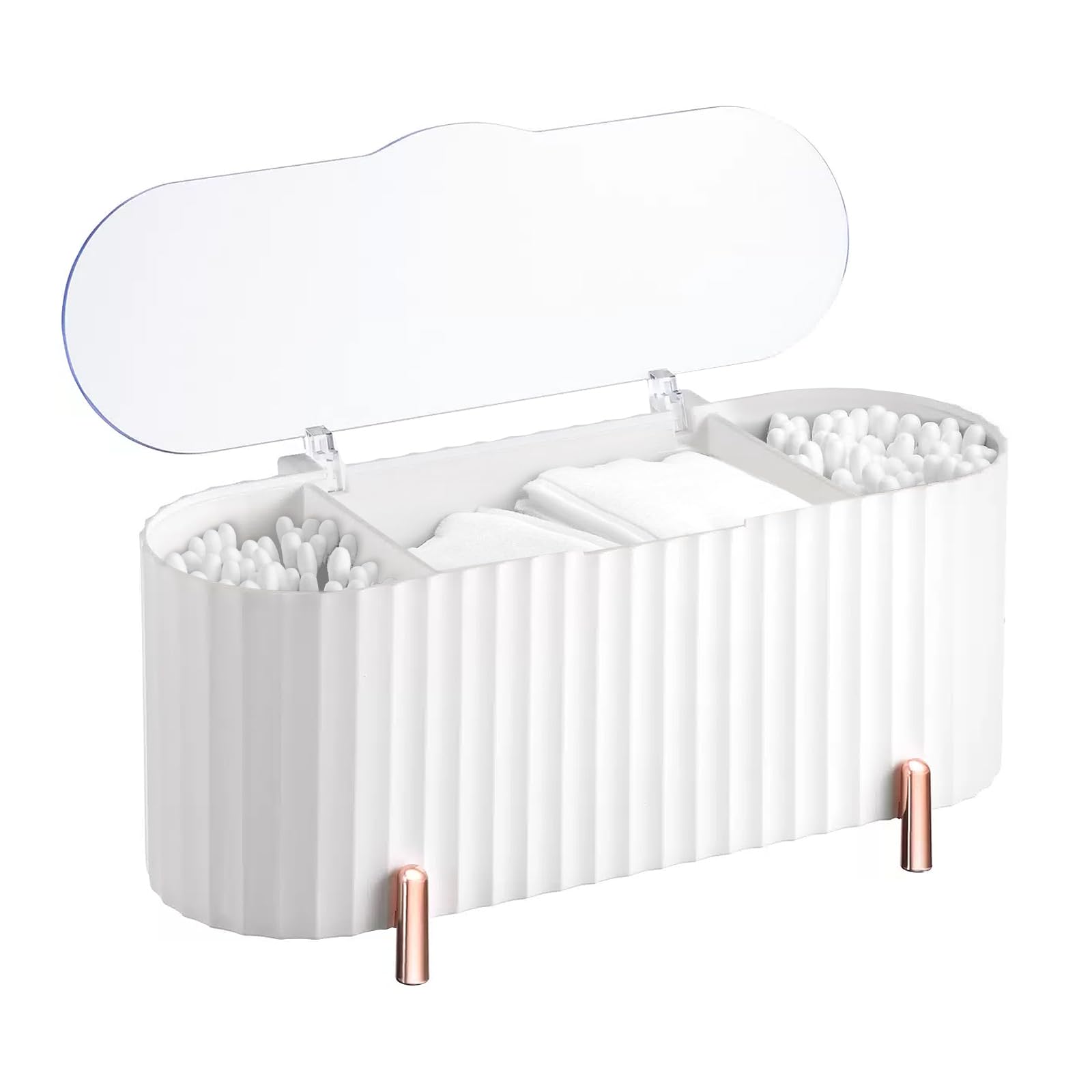 PCKOBEVER Makeup Pads Container, Cotton Swab Holder, Pad Dispenser With 3 Compartments, Storage With Lid, Makeup Organiser