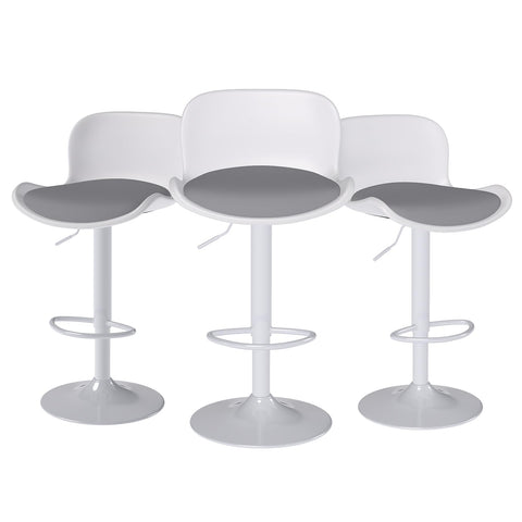Flysky Set of 3 360° Swivel Bar Stools, Height Adjustable, White/Grey