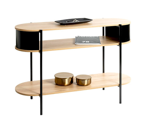 HAKU console, oak, black, metal, chipboard. Dimensions: W 110 x H 76 x D 39 cm. Style: Modern