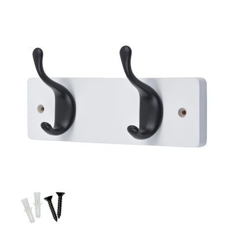 keypak 2 Matte Black Coat Hooks on White Wooden 22.5cm Board 3.4kg Per Hook