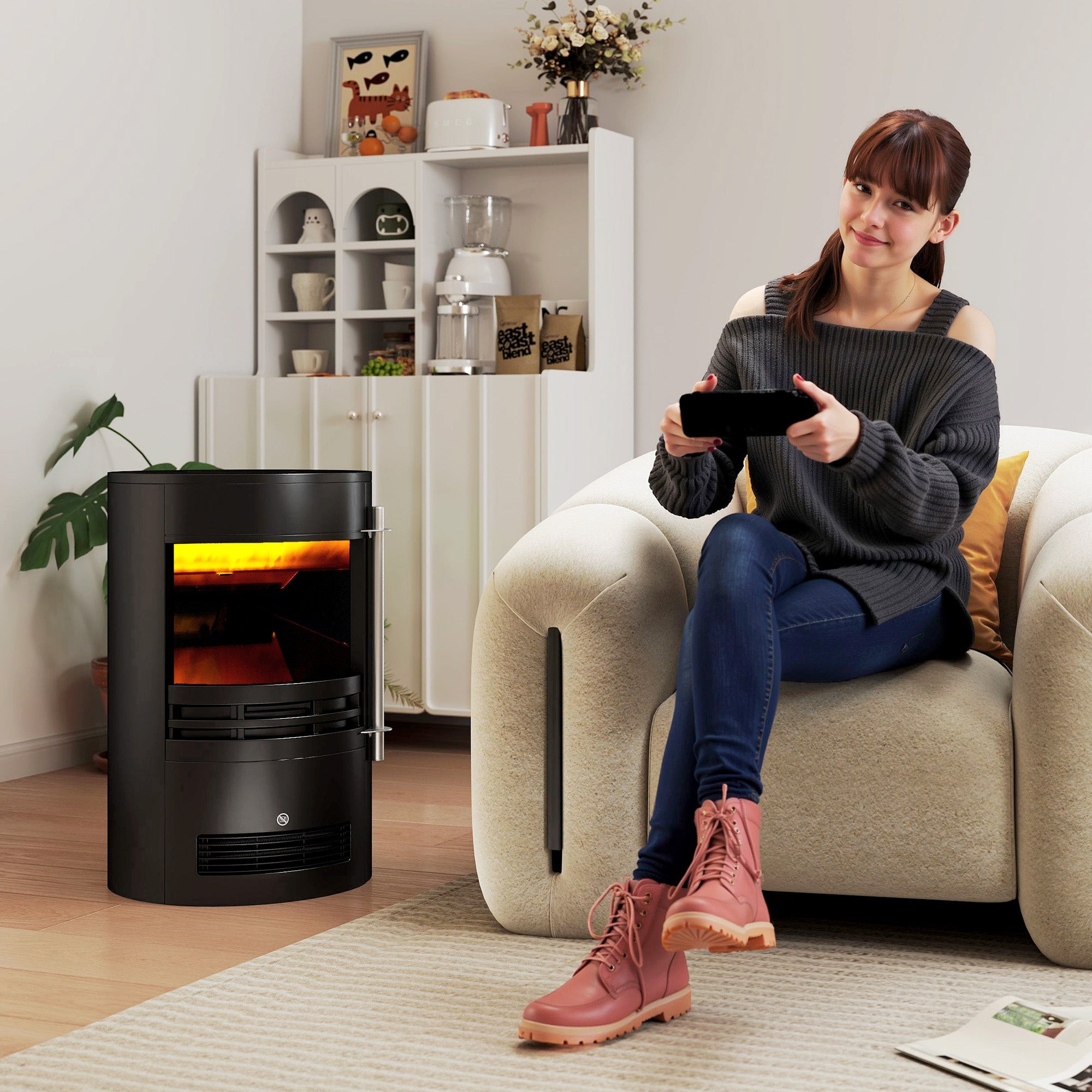 Electric Fireplace Heater 900W/1800W-Black