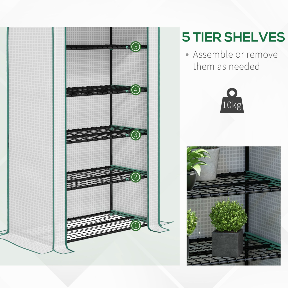 Outsunny Widened Mini Greenhouse 5 Tier Green House, 193H x 90W x 49Dcm, White