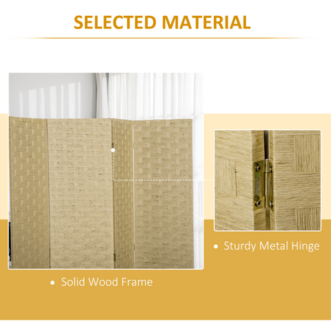 4-Panel Folding Wall Divider Room, Wave Fibre Privacy Screen Panels, Brown
